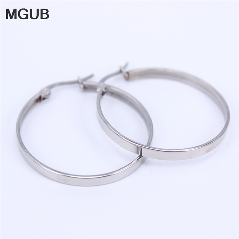 MGUB argent couleur 40mm 50mm 60mm plat 2.5mm largeur 316L acier inoxydable boucles d'oreilles D'origine Image Exquis faire de gros LH456 ► Photo 1/6