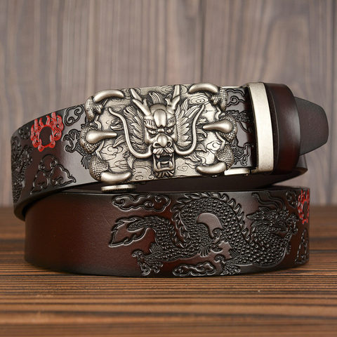 Ceinture en cuir véritable pour hommes, nouveau, de haute qualité en cuir de vache, fait à la main, sangles de styliste de Dragon chinois ► Photo 1/6