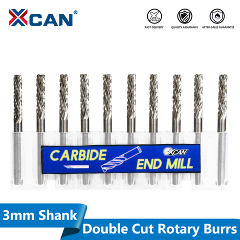 XCAN – jeu de fraises rotatives en carbure de tungstène à Double coupe, pour outils rotatifs Dremel, lime rotative, tige de 3mm, 10 pièces ► Photo 1/5