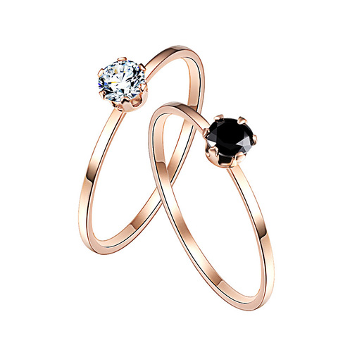 Bague Fine simple en titane et acier pour femmes, bague tendance, transparente, noire, incrustée, bijoux, cadeau ► Photo 1/6