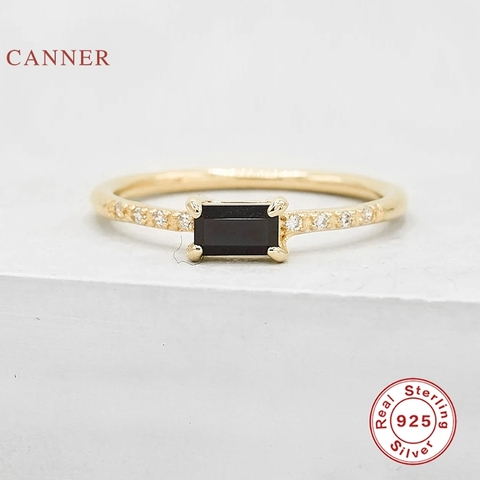 CANNER – bague carrée en diamant noir pour femmes, anneaux en or 100% argent Sterling 925, Bijoux fins de luxe, anneaux de mariage ► Photo 1/6