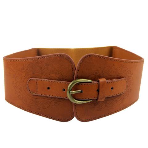 Ceinture large élastique Vintage en Faux cuir pour femmes, avec boucle, couleur unie, Corset pour femmes, ceinture mince ► Photo 1/6