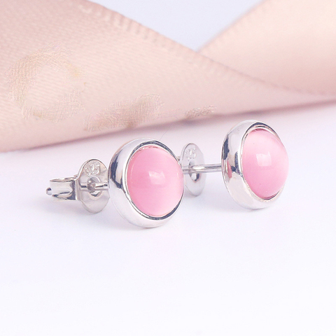 Boucles d'oreilles en pierre naturelle, 2 couleurs argent, clous à clous, couleur argent, rond, opale de feu, rose, bijoux en pierre de naissance pour femmes ► Photo 1/5