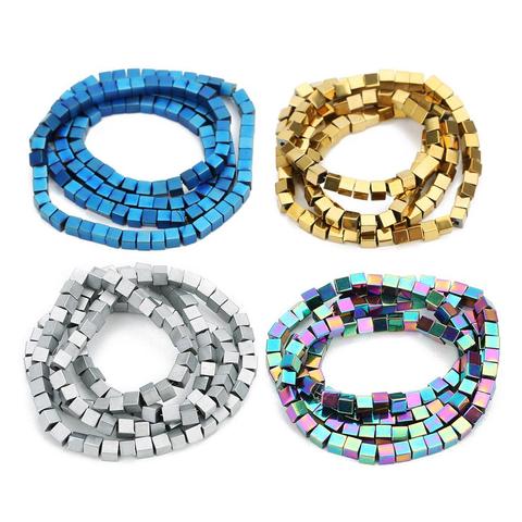 2/3/4mm couleur or/argent plaqué pierre naturelle enduit hématite Cube carré lâche perles d'espacement pour le marquage des bijoux à bricoler soi-même 15