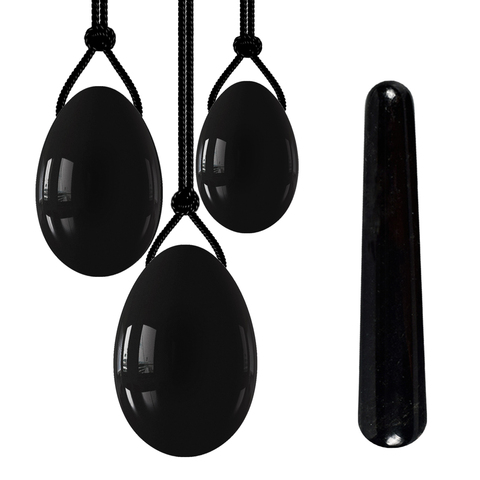 Obsidian-Set Yoni-baguette d'oeuf, pierre naturelle, œufs d'amour en perceuse et non percé pour Kegel, produit d'hygiène féminine ► Photo 1/6