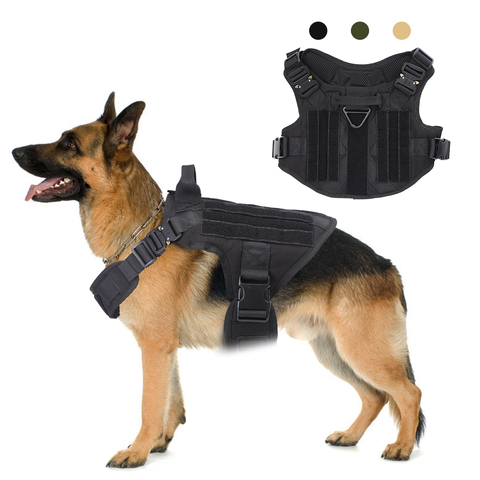 Gilet de harnais de chien de compagnie tactique militaire réglable animaux de compagnie formation vêtements de plomb de marche pour les grands chiens moyens boucle en métal ► Photo 1/6