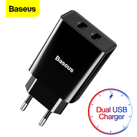 Baseus Mini chargeur USB double prise ue adaptateur mural chargeur rapide pour iPhone Samsung Xiaomi Mi Huawei chargeur de téléphone Portable Portable ► Photo 1/6