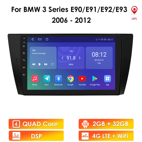 2 Din Android 10 9 pouces Quad Core autoradio Gps pour Bmw série 3 E90 E91 E92 E93 2006-2012 Navi stéréo lecteur multimédia USB ► Photo 1/6