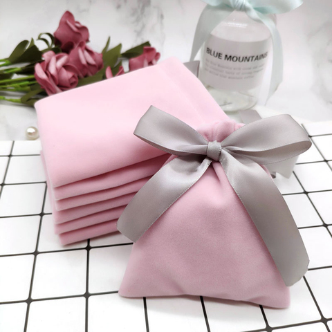 50 pièces 7cm x 9cm bijoux velours sacs avec ruban flanelle pochettes mariage bonbons cadeau emballage décoration de noël peut Logo personnalisé ► Photo 1/6