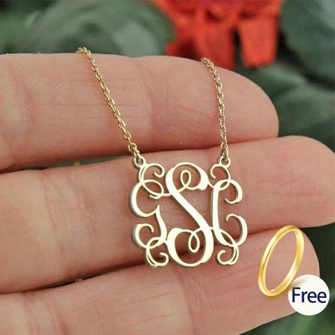 Collier monogramme personnalisé avec pendentif avec lettre initiale, chaîne en acier inoxydable, ras du cou couleur or pour femmes, bijoux argentés ► Photo 1/6