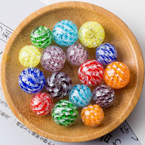 12mm 14mm boule ronde forme hélice Lampwork verre artisanat en vrac perles pour collier à faire soi-même fabrication de bijoux résultats ► Photo 1/3