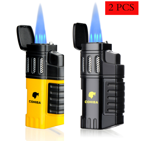 Briquet de cigare et de tabac, 4 pièces, torche Jet flamme rechargeable avec poinçon, accessoires, coffret cadeau Portable, 2 pièces ► Photo 1/6