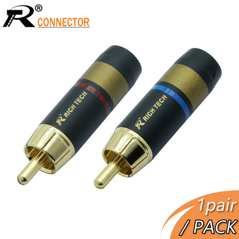 Connecteur RCA mâle de luxe en cuivre plaqué or, adaptateur audio en queue de cochon bleu et rouge, fiche de haut-parleur pour câble de 6.7MM, 1 paire/2 pièces ► Photo 1/5