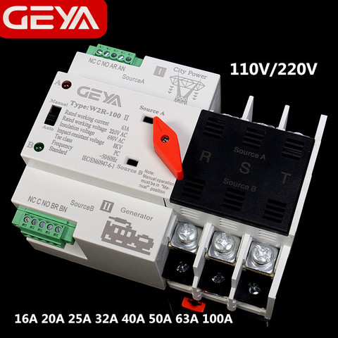 GEYA – interrupteur de transfert automatique monté sur Rail Din W2R-3Pole, commutateur de transfert de puissance triphasé ATS 100A 63A ► Photo 1/6