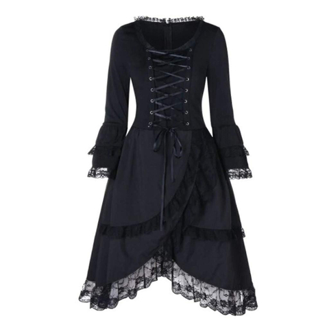 Robe de soirée noire style Punk Midi Vintage, tenue femme femme 5XL, à manches longues, taille haute, basse, grande taille, collection automne à lacets ► Photo 1/5