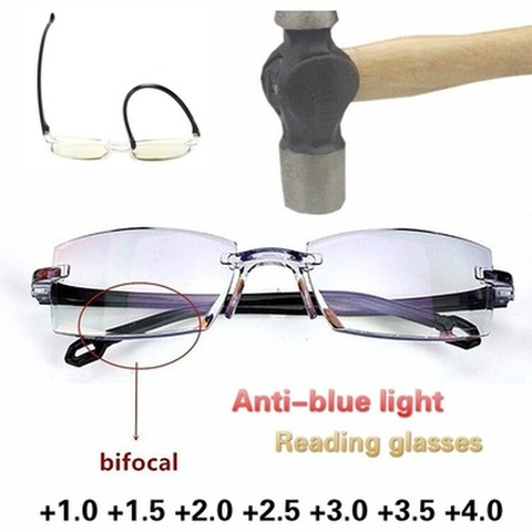 Lunettes de lecture sans bord pour hommes et femmes, Anti lumière bleue, lunettes bifocales, loin, grossissement, presbytes, + 2022 + 150, 200 ► Photo 1/6