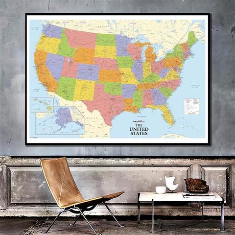 150x100cm Non-tissé carte des états-unis avec détails carte du monde Unframe mur autocollant affiche pour débutant et fournitures éducatives ► Photo 1/5