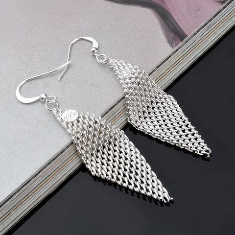 Boucles d'oreilles pendantes pour femmes, couleur argent, design en maille, avec tampon, tendance, 2022 ► Photo 1/4