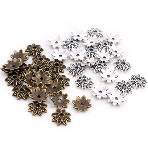 Chapeau de perles, couleur Bronze plaqué argent Antique, 10mm, 50pcs, forme de fleur, capuchon pour fabrication de bijoux pour femmes ► Photo 1/6