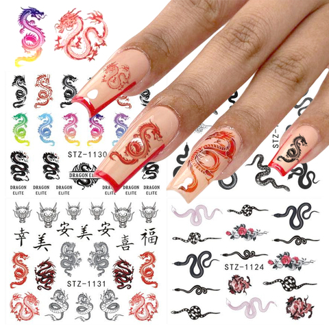 1/2 pièces autocollants Nail Art Dragon autocollants bricolage curseurs noir serpent Mona transfert filigrane ongles conception manucure conseils LASTZ1114-1137 ► Photo 1/6