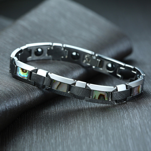 Bracelet en tungstène anti-rayures pour homme, Bracelet magnétique en hématite, coquille naturelle, énergie, santé, cadeaux de noël ► Photo 1/6