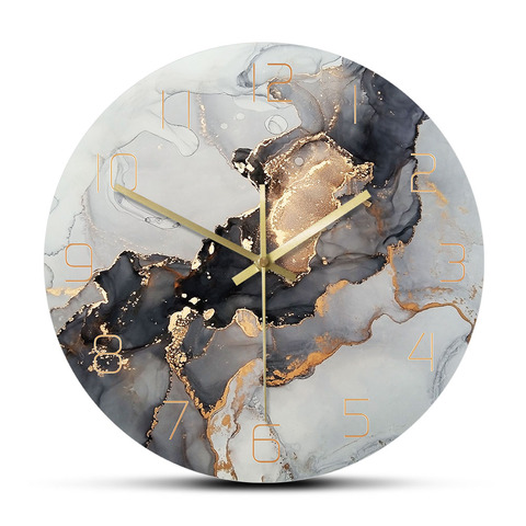 Nouvelle mode nordique imprimé horloge murale Design moderne marbre Texture Quartz Non-coutil coloré peinture décor à la maison montre murale ► Photo 1/6