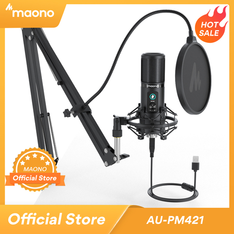 MAONO PM421 micro USB 192KHZ/24BIT micro Podcast professionnel à condensateur cardioïde avec bouton de Gain de micro et de sourdine à une touche ► Photo 1/6