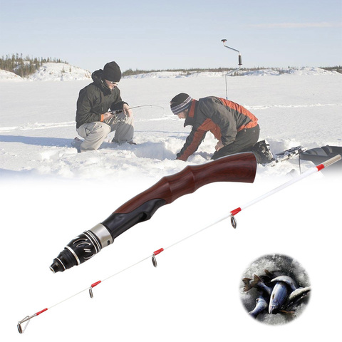 Nouvelle canne à pêche sur glace hiver manche en bois cannes à pêche 2 sections longueur 63cm ensemble de cannes ► Photo 1/6