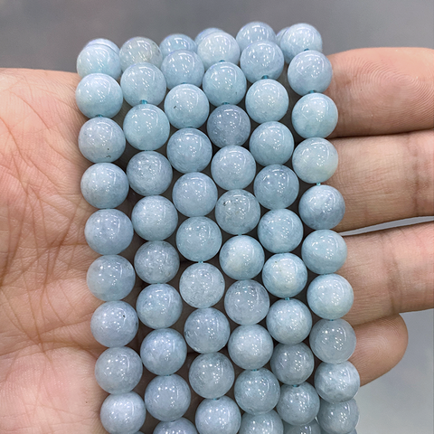 Perles rondes en pierre naturelle de jaspe et calcédoine, bleu clair, pour la fabrication de bijoux, 15 pouces, 6 8 10 12MM ► Photo 1/2