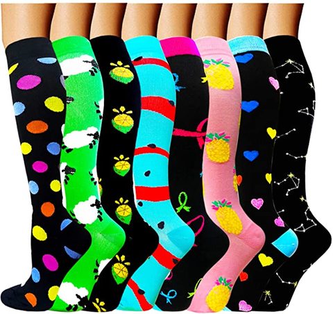 Chaussettes de Compression pour femmes et hommes, 49 Styles, 20-30 Mmhg, Animal drôle, ananas, points, course, cyclisme, longues pressions ► Photo 1/6