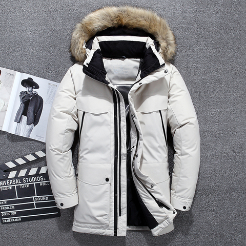 2022 nouveau-40 degrés Top qualité blanc canard doudoune hommes épais hiver grand col de fourrure chaud Parka imperméable coupe-vent ► Photo 1/6