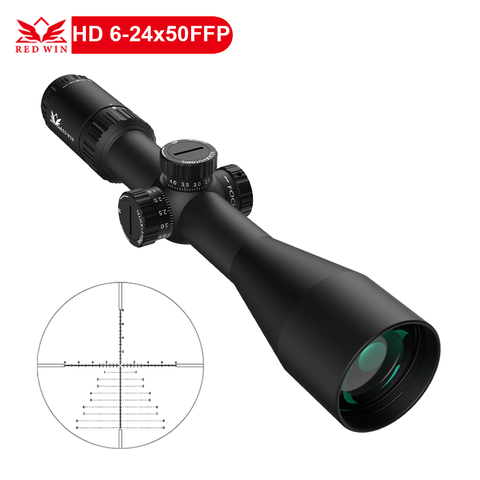 Rouge gagner 30mm Monotube 1/10Mil tourelle tactique Mil Dot réticule zéro serrure 20 yds Focus saisons HD 6-24x50FFP Air pistolet chasse portée ► Photo 1/6