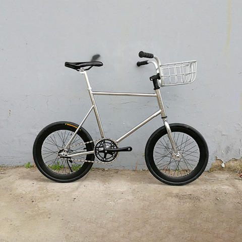 Mini vélo à pignon fixe de 20 pouces, vitesse unique, rétro, cadre argenté, Vintage, avec panier, accessoires de cyclisme ► Photo 1/6