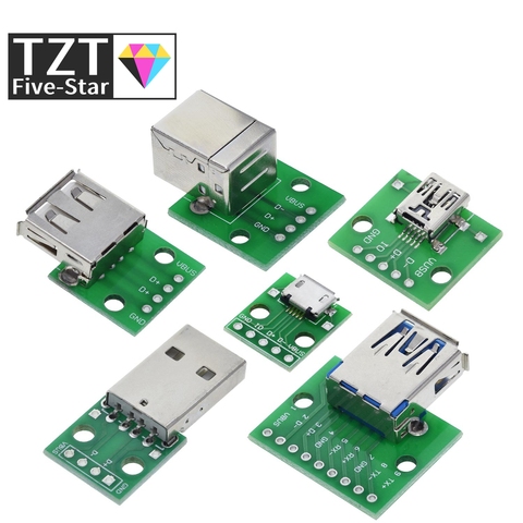 Carte USB mâle/MINI MICRO USB pour adaptateur DIP 2.54 femelle, connecteur B Type-C USB 2.0 3.0 femelle, pour assemblage d'ordinateur, 5 pièces, ► Photo 1/6