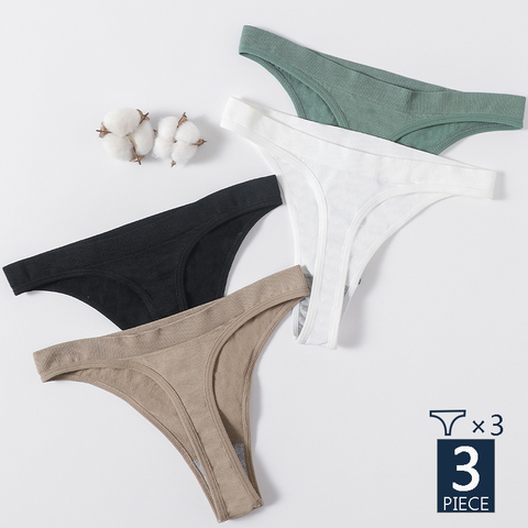 G-string en coton Sexy pour femmes, slips féminins, sous-vêtements, Lingerie de couleur unie, 3 pièces/ensemble 6 ► Photo 1/6