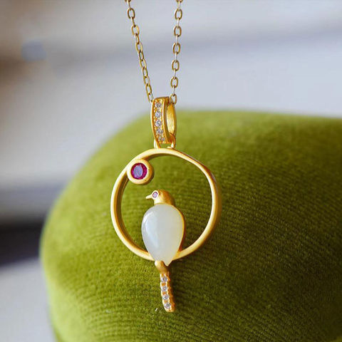 SNew argent incrusté naturel Hetian blanc calcédoine pendentif à breloque collier petit frais et beau diamant femmes marque bijoux ► Photo 1/6