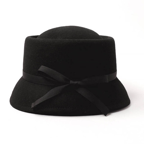 Chapeau d'hiver en laine avec Cloche en feutre pour femme, chapeau à bord asymétrique, avec ruban, Fedora, pour dame, église, Derby, fête, mode pliable, chaud, nouvelle collection ► Photo 1/6