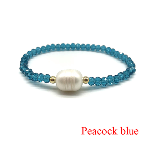 Bracelets en perles d'eau douce naturelles en cristal de verre pour femmes ligne élastique Bracelets en fil faits à la main Bracelet en perles de mode ► Photo 1/6
