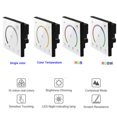 Interrupteur de contrôleur de lumière, nouvel interrupteur de panneau tactile, interrupteur de variateur de lumière, couleur unique/CT/RGB/RGBW, interrupteur mural en verre trempé ► Photo 1/6