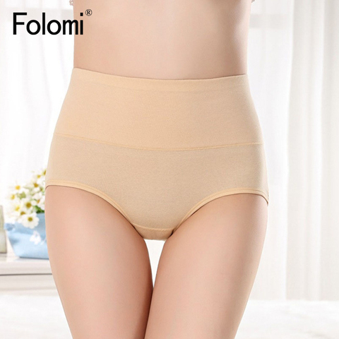 Culotte taille haute en coton pour femmes, culotte de contrôle du ventre, couleur unie ► Photo 1/6