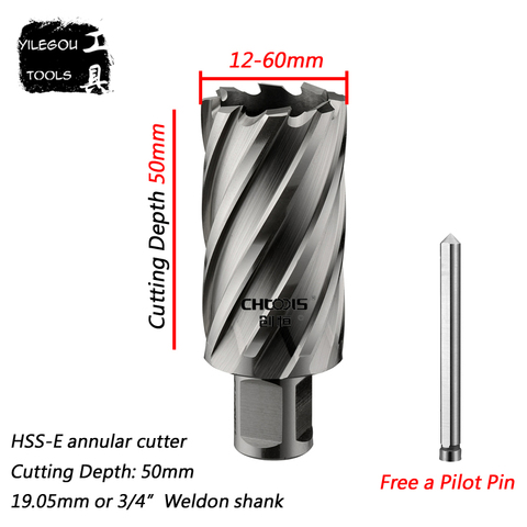 Diamètre 12-60mm x 50mm HSS coupe annulaire avec tige Weldon. Perceuse annulaire HSS de 2 