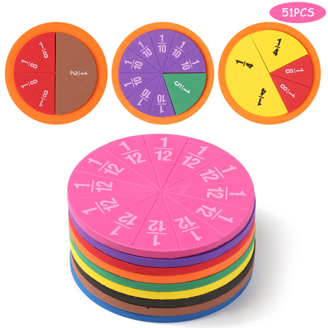 25/51 pièces EVA forme ronde Fractions Instrument Montessori maths jouets éducatifs mathématiques enseignement cadeaux outil d'apprentissage des étudiants ► Photo 1/6