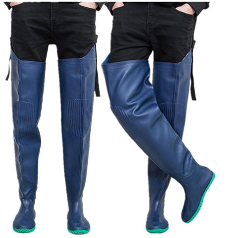 Bottes de pluie montantes en PVC pour hommes et femmes, antidérapantes, imperméables, pour la pêche en plein air, pantalon de pataugeoire unisexe ► Photo 1/6