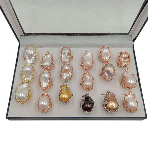 Anneau de perles baroques de haute qualité, anneau de perles d'eau douce 100% naturelles, grand anneau de perles baroques 20x30mm ► Photo 1/6