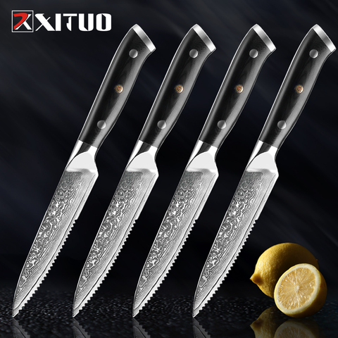 XITUO damas couteau à steak en acier g10 poignée couteau ensemble maison dîner couteau professionnel de haute qualité couteau damas ► Photo 1/6