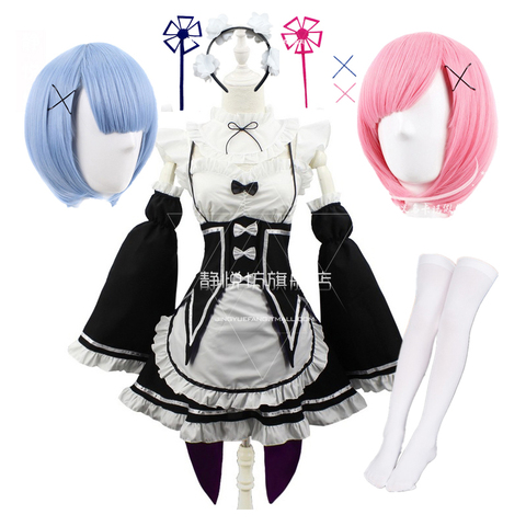 Ram Rem Cosplay Re: zéro Kara Hajimeru Isekai Seikatsu déguisement noir filles tenue de femme de chambre femmes tablier robe Costumes d'halloween ► Photo 1/5