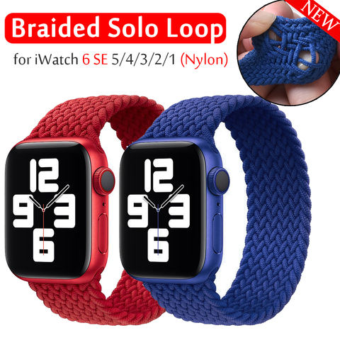 Boucle Solo tressée pour bracelet de montre Apple 44mm 40mm 38mm 42mm tissu Nylon ceinture élastique bracelet iWatch série 3 4 5 se 6 bracelet ► Photo 1/2