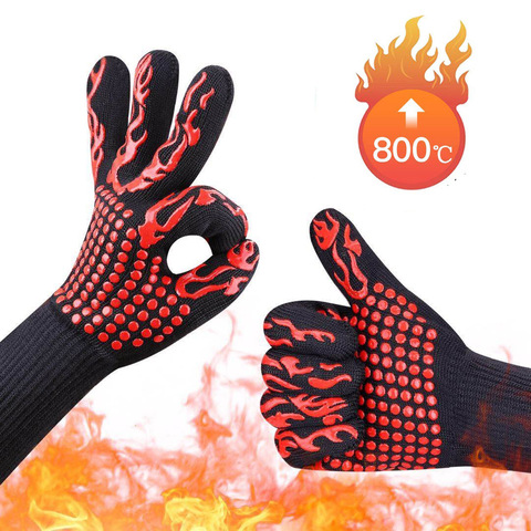 2 pièces gants ignifuges barbecue Kevlar 500 degrés BBQ ignifuge four gants pour isolation thermique four à micro-ondes ► Photo 1/6