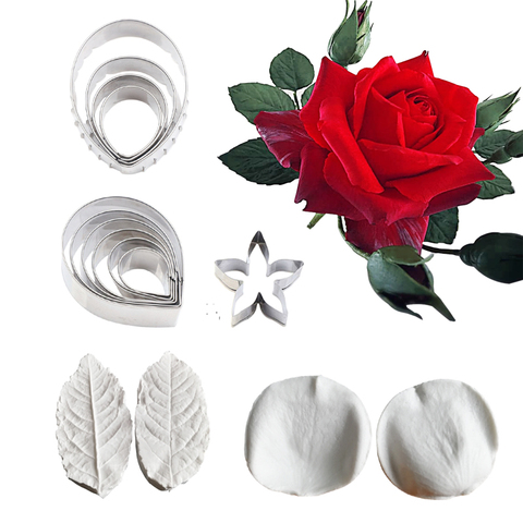 Moule en Silicone en forme de Rose et de feuille, 5 Styles, outils de décoration de gâteau à fleurs, moule à chocolat, pour pâte à modeler, coupe-sucre CS409 ► Photo 1/6