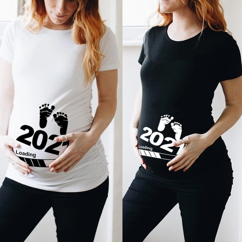 Bébé chargement 2022 imprimé enceinte T-shirt maternité manches courtes T-shirt grossesse annonce chemise nouvelle maman t-shirts vêtements ► Photo 1/6